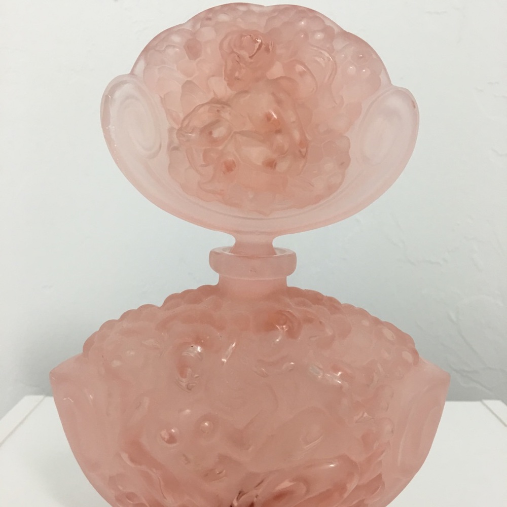Vintage CZECH ART Glass perfume bottle pink